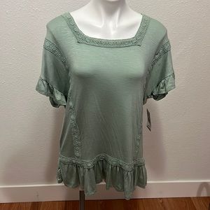 Live & Let Live Lace Detailed Green Tunic Top Sz M